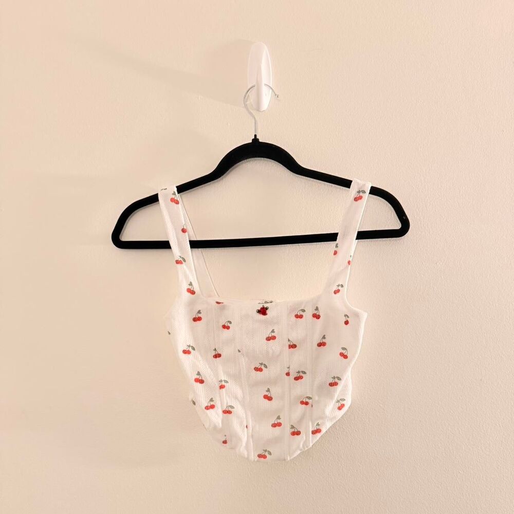 Edikted cherry sleeveless white and red zip up crop top Size XS